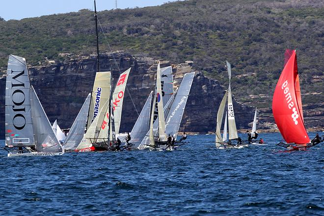 traffic jam at the top mark - 18ft Skiffs NSW Championship 2013 © Frank Quealey /Australian 18 Footers League http://www.18footers.com.au